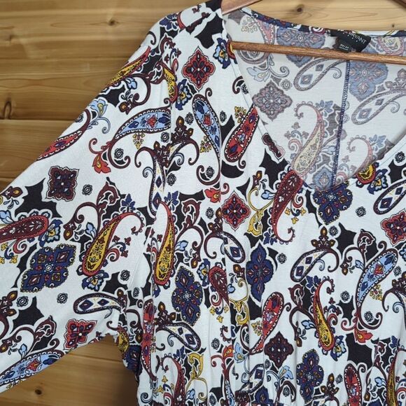 Lane Bryant Womens Top 22/24 Multicolor Paisley Print Blouse Tie Waist - Picture 3 of 9